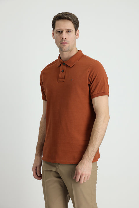 Cinnamon Polo Collar Regular Fit Embroidered Cotton T-Shirt
