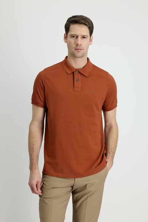 Cinnamon Polo Collar Regular Fit Embroidered Cotton T-Shirt