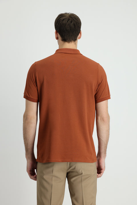 Cinnamon Polo Collar Regular Fit Embroidered Cotton T-Shirt