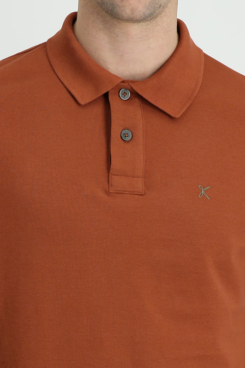 Cinnamon Polo Collar Regular Fit Embroidered Cotton T-Shirt