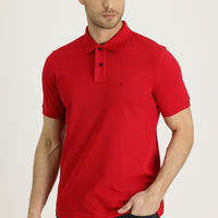 Flag Red Polo Collar Regular Fit Embroidered Cotton T-Shirt