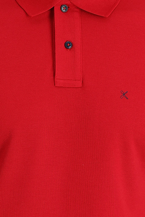Flag Red Polo Collar Regular Fit Embroidered Cotton T-Shirt