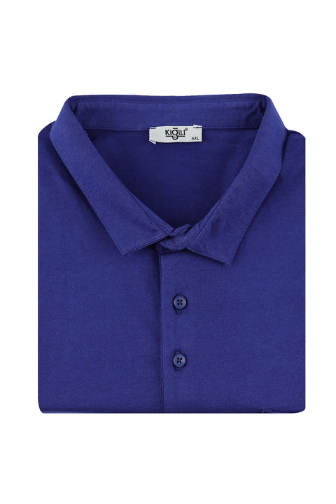 Medium Navy Plus Size Polo Collar Cotton Supreme T-Shirt