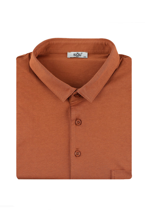 Tan Plus Size Polo Collar Cotton Supreme T-Shirt