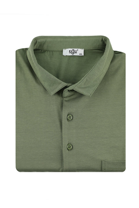 Medium Khaki Plus Size Polo Collar Cotton Supreme T-Shirt