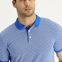Blue Polo Collar Slim Fit Patterned T-shirt
