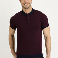 Light Burgundy Polo Collar Slim Fit Patterned T-shirt