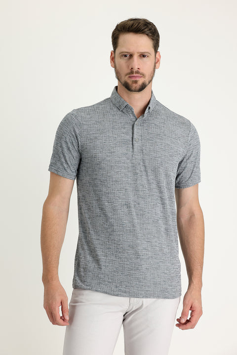 Medium Grey Patterned Polo Neck T-shirt