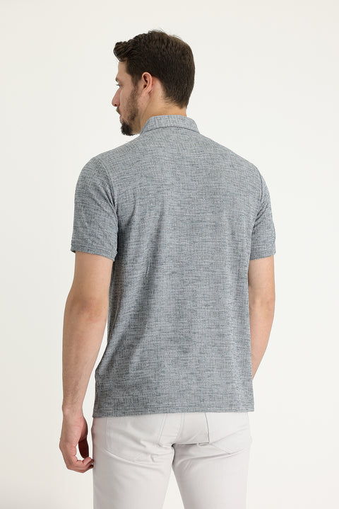 Medium Grey Patterned Polo Neck T-shirt