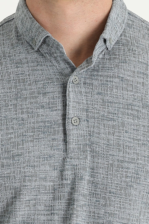Medium Grey Patterned Polo Neck T-shirt