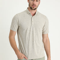 Medium Beige Polo Collar Regular Fit Patterned T-shirt