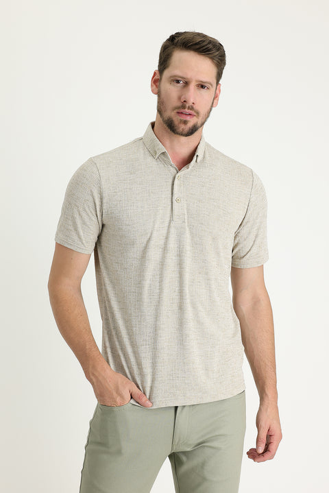 Medium Beige Polo Collar Regular Fit Patterned T-shirt