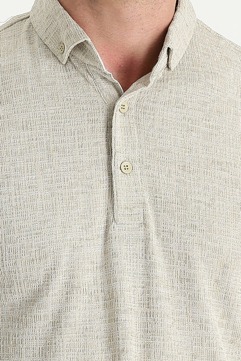 Medium Beige Polo Collar Regular Fit Patterned T-shirt