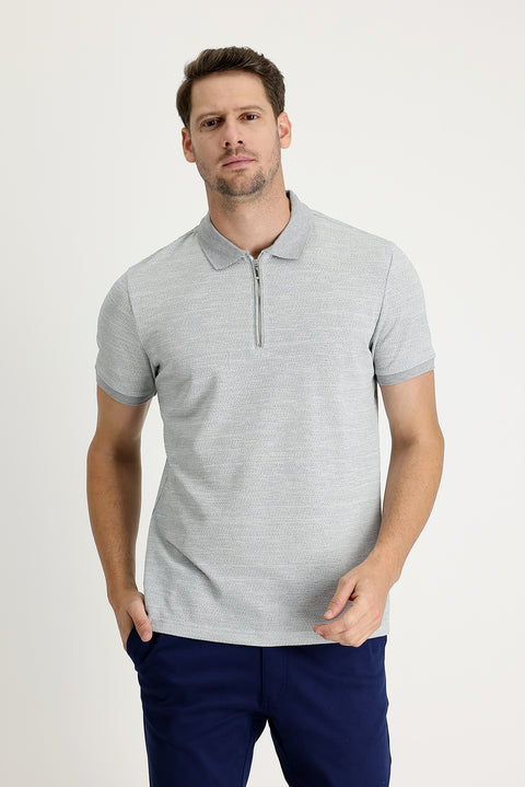 Medium Grey Polo Collar Regular Fit T-shirt