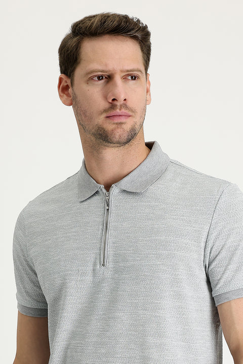 Medium Grey Polo Collar Regular Fit T-shirt