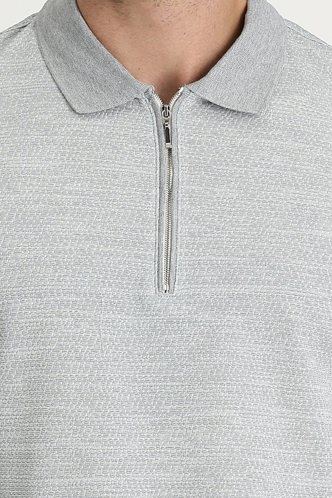 Medium Grey Polo Collar Regular Fit T-shirt