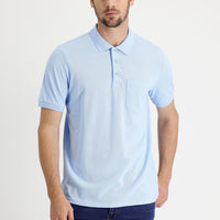 Light Blue Polo Collar Regular Fit Embroidered Cotton T-Shirt