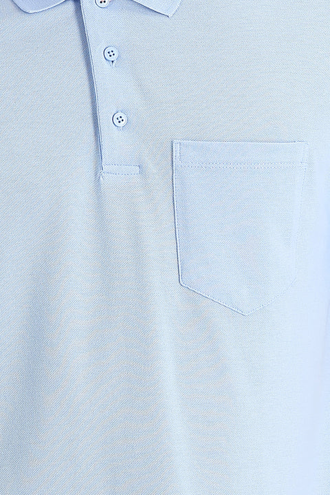 Light Blue Polo Collar Regular Fit Embroidered Cotton T-Shirt