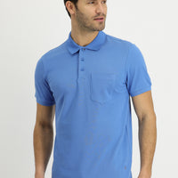Havacı Mavi Polo Yaka Regular Fit Nakışlı Pamuk Tişört