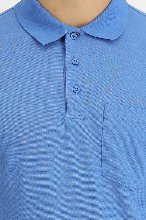 Havacı Mavi Polo Yaka Regular Fit Nakışlı Pamuk Tişört