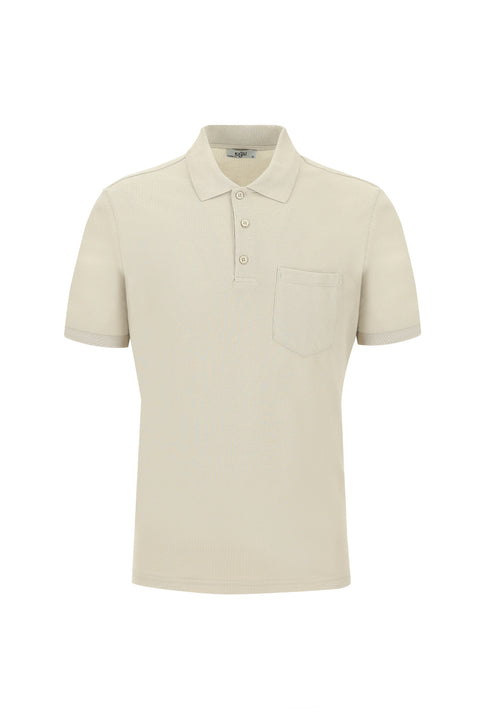 Orta Bej Polo Yaka Regular Fit Nakışlı Pamuk Tişört