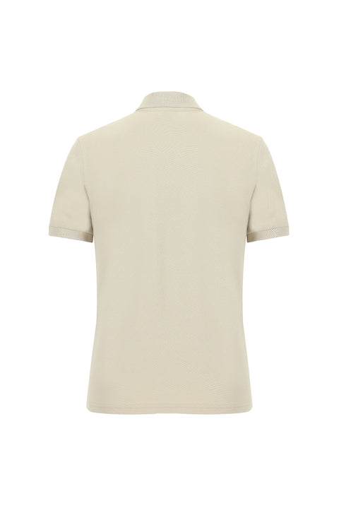 Orta Bej Polo Yaka Regular Fit Nakışlı Pamuk Tişört