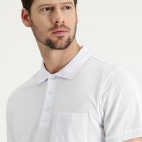 White Polo Collar Regular Fit Embroidered Cotton T-Shirt