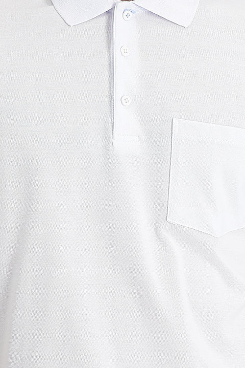 White Polo Collar Regular Fit Embroidered Cotton T-Shirt