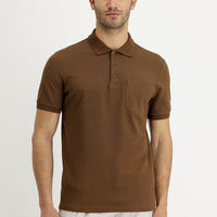 Taba Polo Yaka Regular Fit Nakışlı Pamuk Tişört