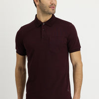 Dark Burgundy Polo Collar Regular Fit Embroidered Cotton T-shirt