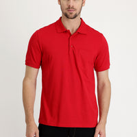 Flag Red Polo Collar Regular Fit Embroidered Cotton T-Shirt