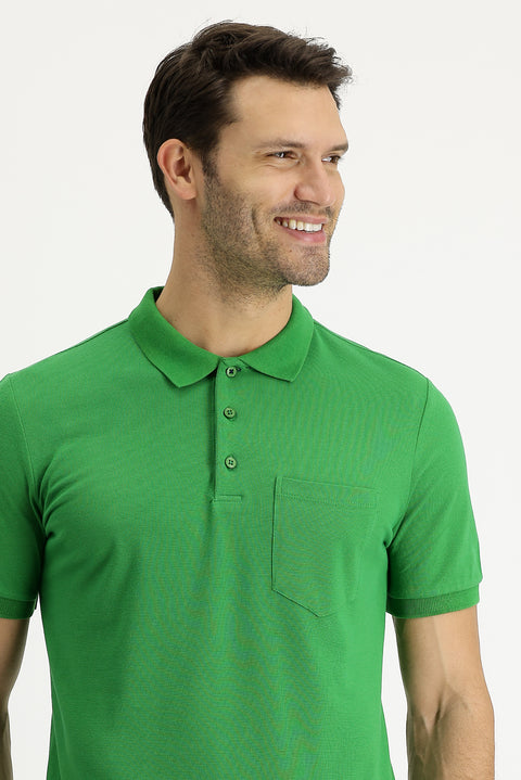 Grass Green Polo Collar Classic Cotton T-Shirt