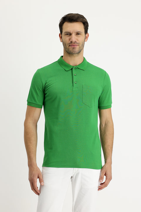 Grass Green Polo Collar Classic Cotton T-Shirt