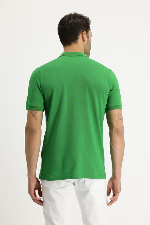 Grass Green Polo Collar Classic Cotton T-Shirt
