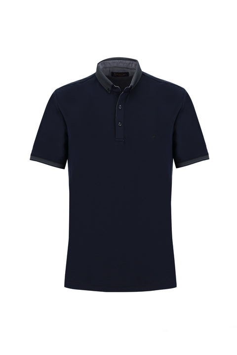 Medium Navy Polo Collar Regular Fit T-shirt
