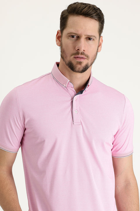 Medium Pink Polo Collar Regular Fit T-shirt
