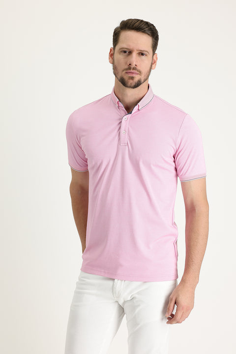 Medium Pink Polo Collar Regular Fit T-shirt