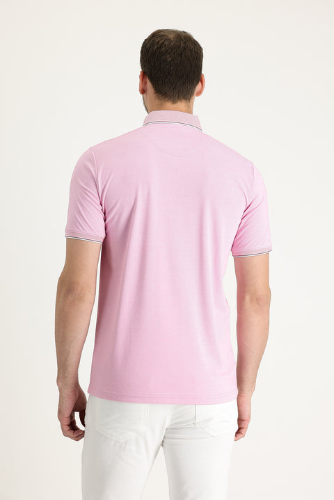 Medium Pink Polo Collar Regular Fit T-shirt