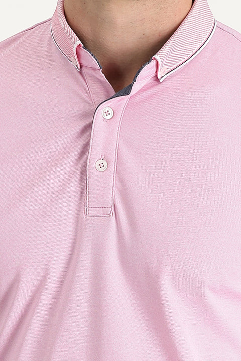 Medium Pink Polo Collar Regular Fit T-shirt