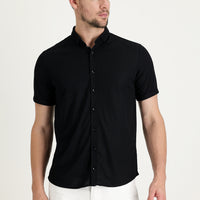 Black Polo Collar Regular Fit Button-Down T-Shirt