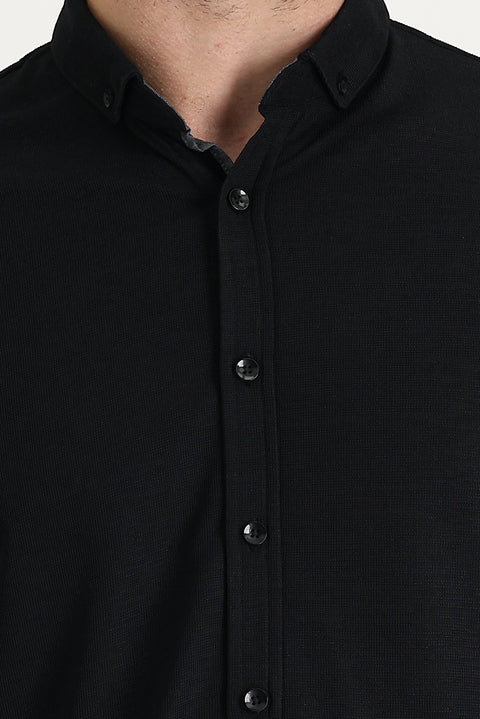 Black Polo Collar Regular Fit Button-Down T-Shirt