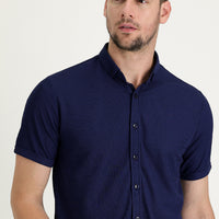 Light Navy Blue Polo Collar Regular Fit Button-Down T-Shirt