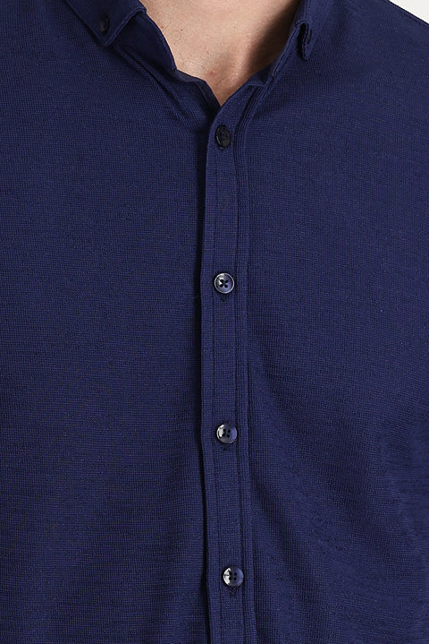 Light Navy Blue Polo Collar Regular Fit Button-Down T-Shirt