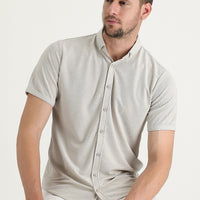 Medium Beige Polo Collar Regular Fit Button-Down T-Shirt