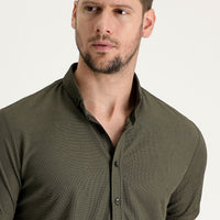 Medium Khaki Polo Collar Regular Fit Button-Down T-Shirt
