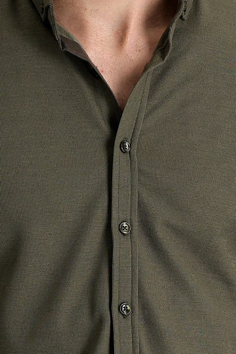 Medium Khaki Polo Collar Regular Fit Button-Down T-Shirt