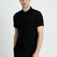 Black Polo Collar Slim Fit Embroidered Cotton T-Shirt
