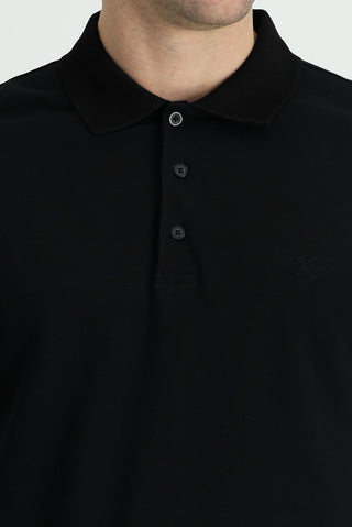  Siyah Polo Yaka Slim Fit Dar Kesim Nakışlı Pamuk Tişört