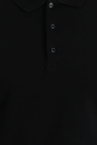  Siyah Polo Yaka Slim Fit Dar Kesim Nakışlı Pamuk Tişört