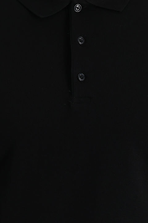Black Polo Collar Slim Fit Embroidered Cotton T-Shirt